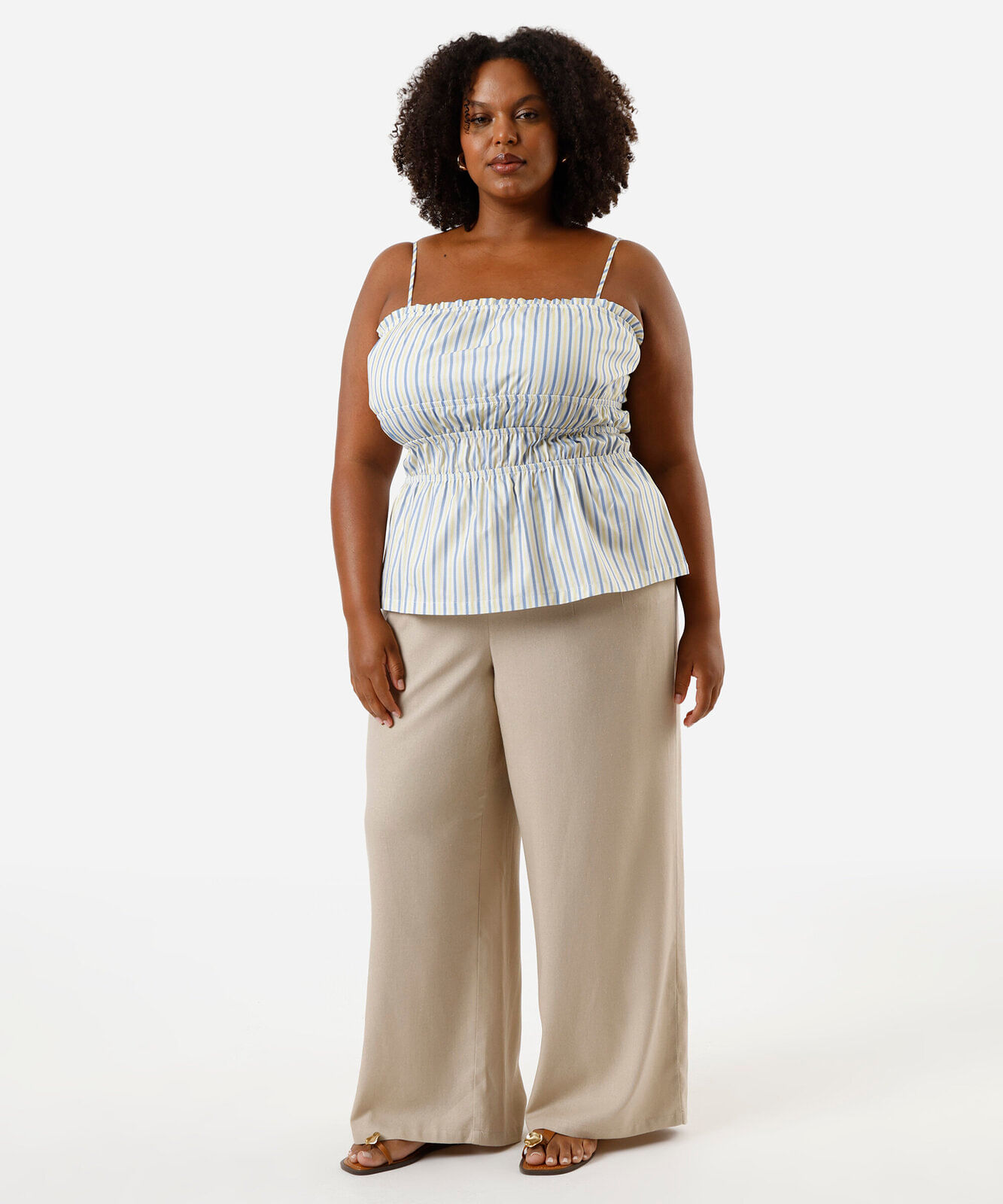 blusa alça fina feminina de algodão listrada plus size colorida
