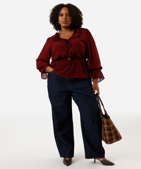calça wide leg feminina jeans plus size azul