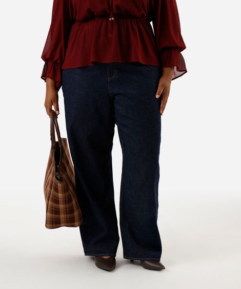 calça wide leg feminina jeans plus size azul