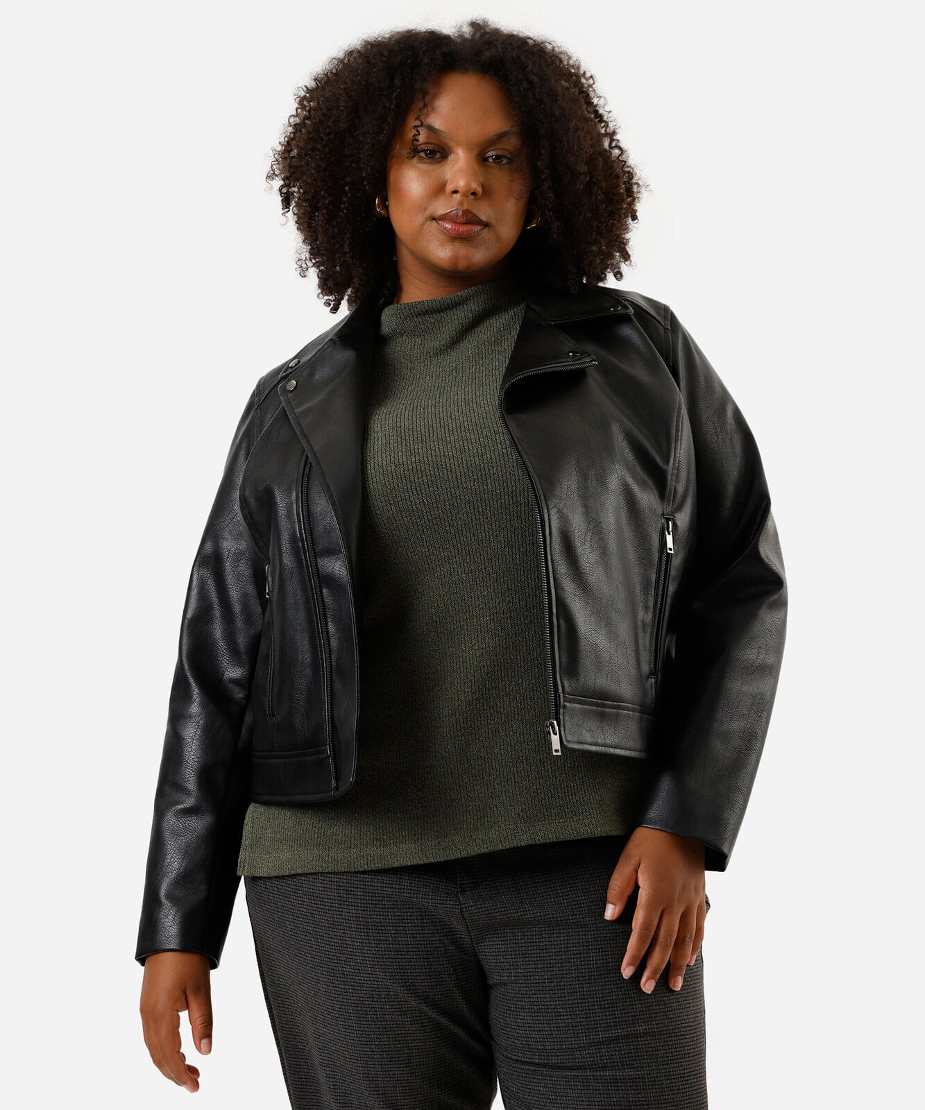 jaqueta feminina de poliuretano plus size preta