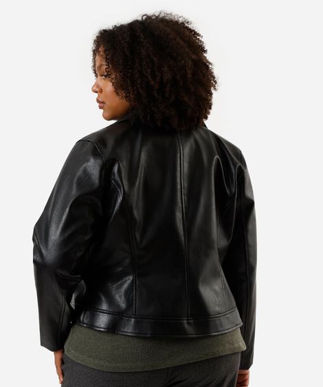 jaqueta feminina de poliuretano plus size preta