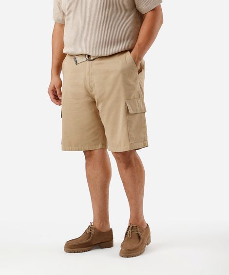 bermuda masculina slim cargo plus size bege