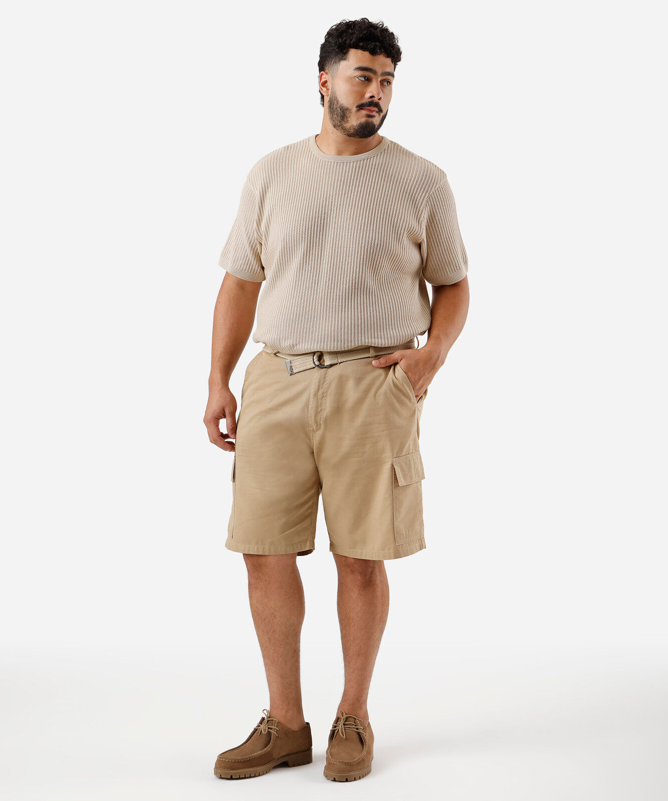 bermuda masculina slim cargo plus size bege