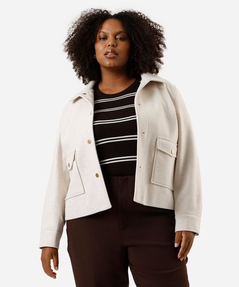 jaqueta feminina texturizada plus size bege