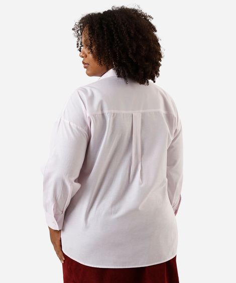 camisa feminina manga longa listrada plus size rosa