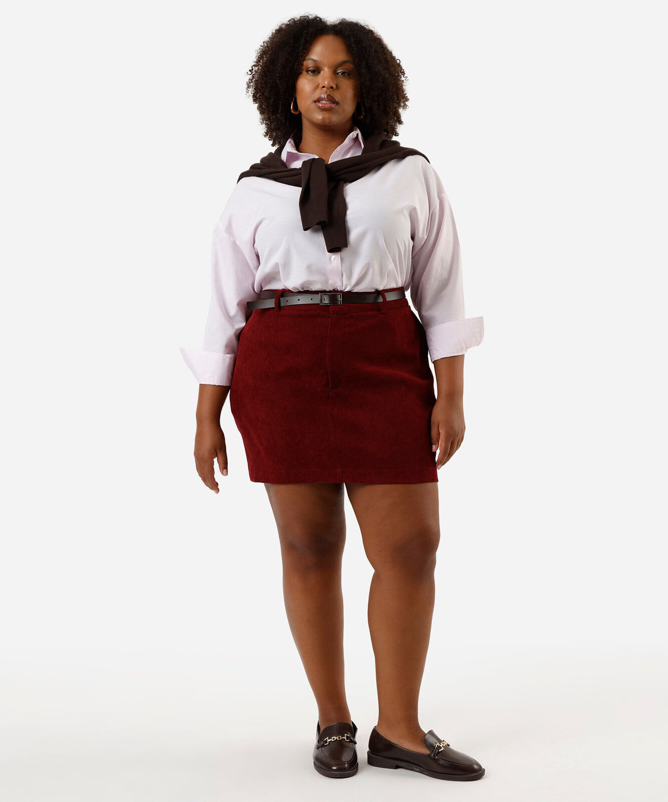 camisa feminina manga longa listrada plus size rosa