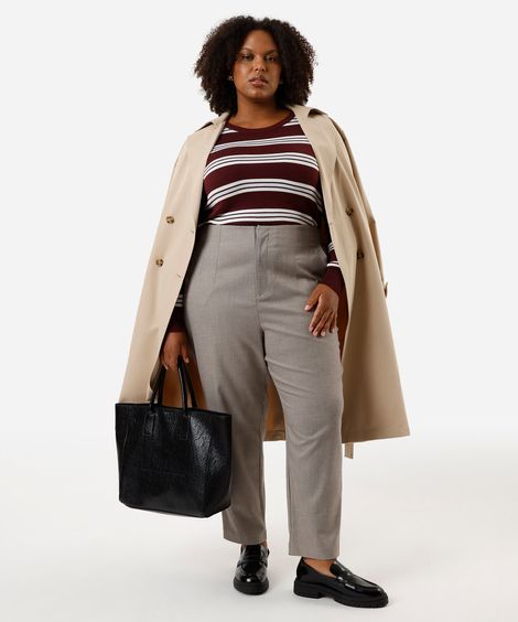 calça feminina reta com pences plus size bege