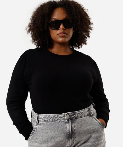 suéter de tricot plus size preto