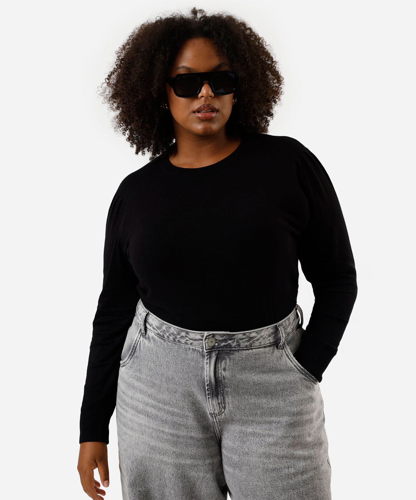 suéter de tricot plus size preto