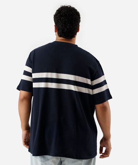 camiseta masculina de algodão listrada texturizada plus size azul