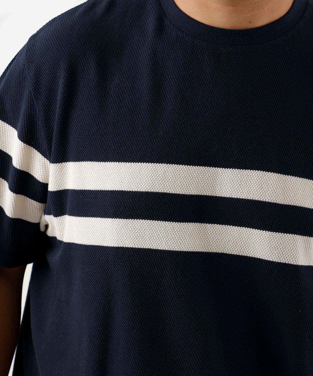 camiseta masculina de algodão listrada texturizada plus size azul