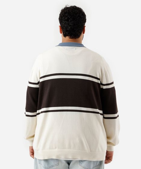 polo masculina de tricot listrada plus size off white