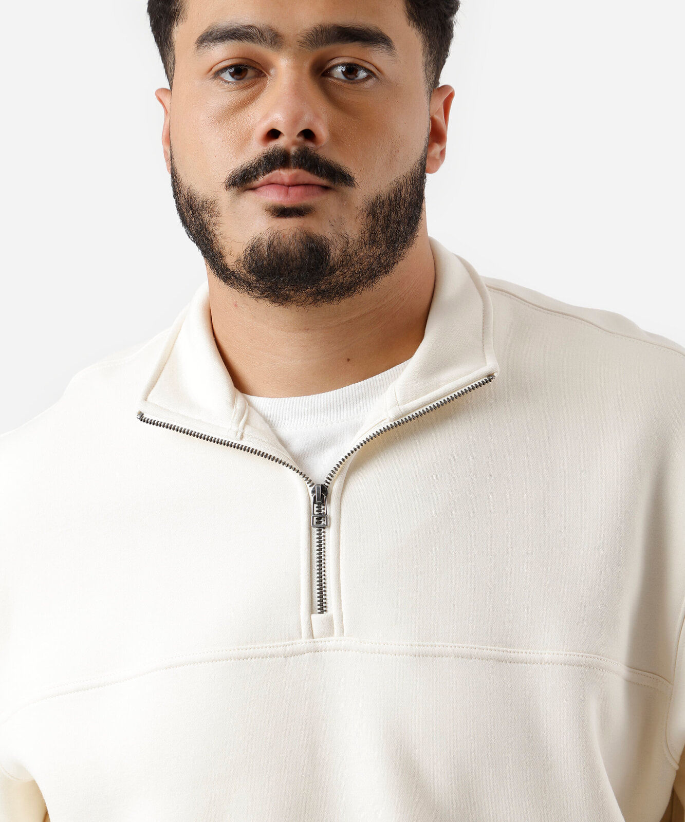 blusão masculino de moletom com recorte e zíper plus size off white