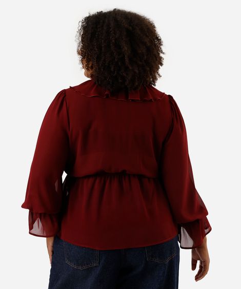 blusa feminina com babados plus size vinho