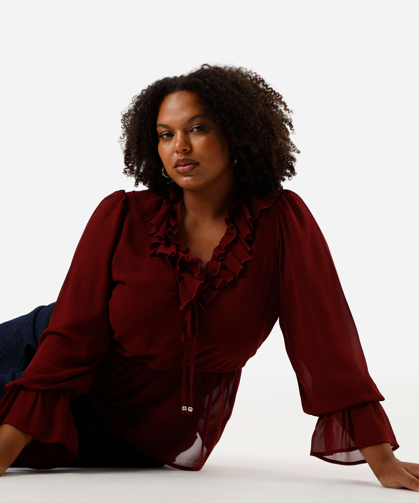 blusa feminina com babados plus size vinho