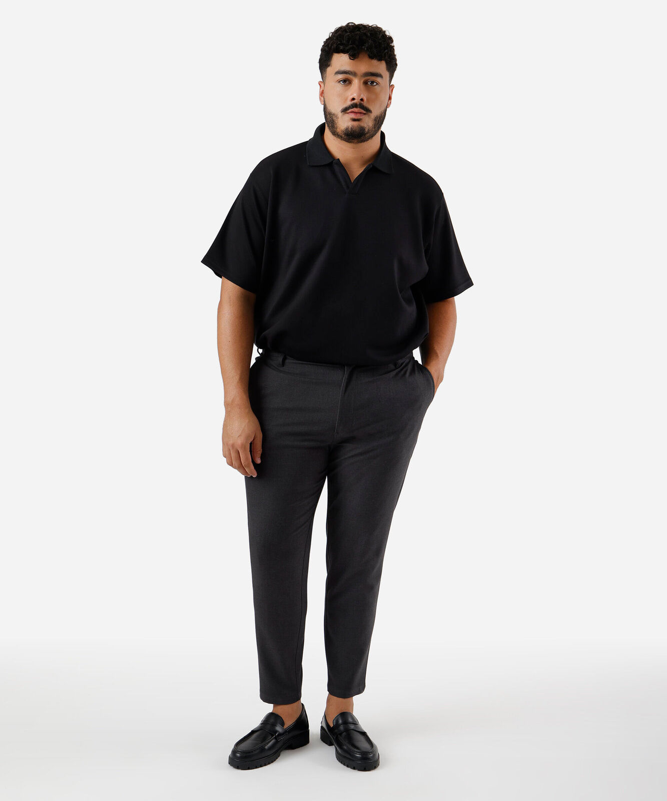 calça alfaiataria masculina cintura média plus size cinza