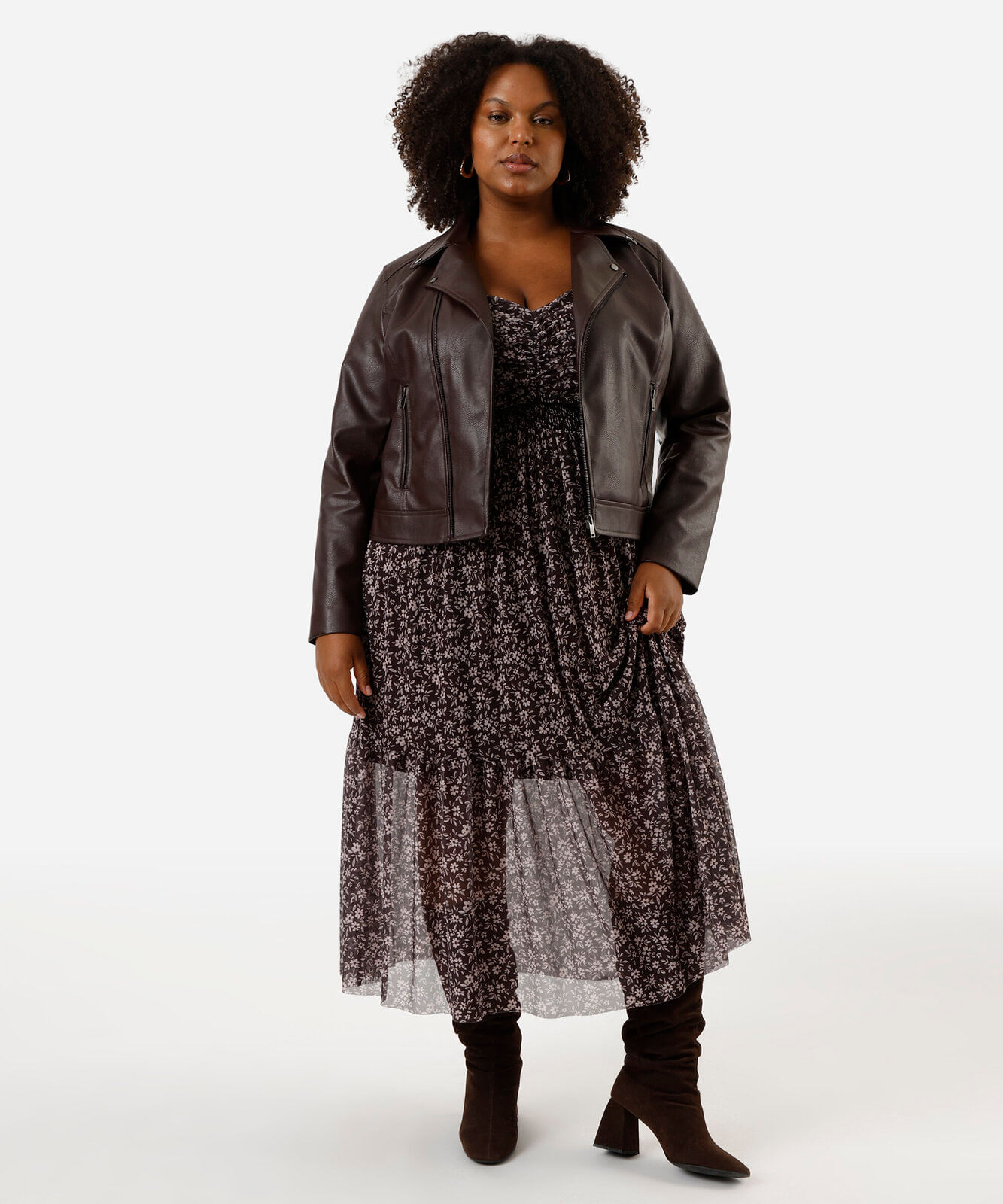 jaqueta biker de pu plus size marrom