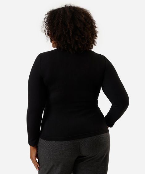 blusa feminina manga longa gola alta plus size preta