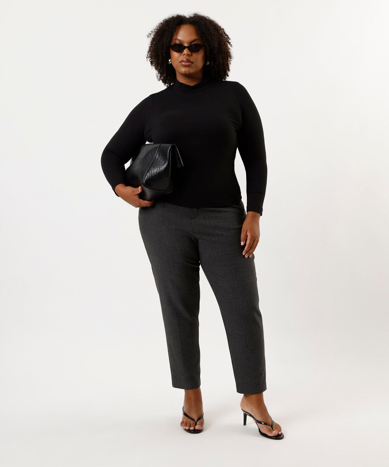 blusa feminina manga longa gola alta plus size preta
