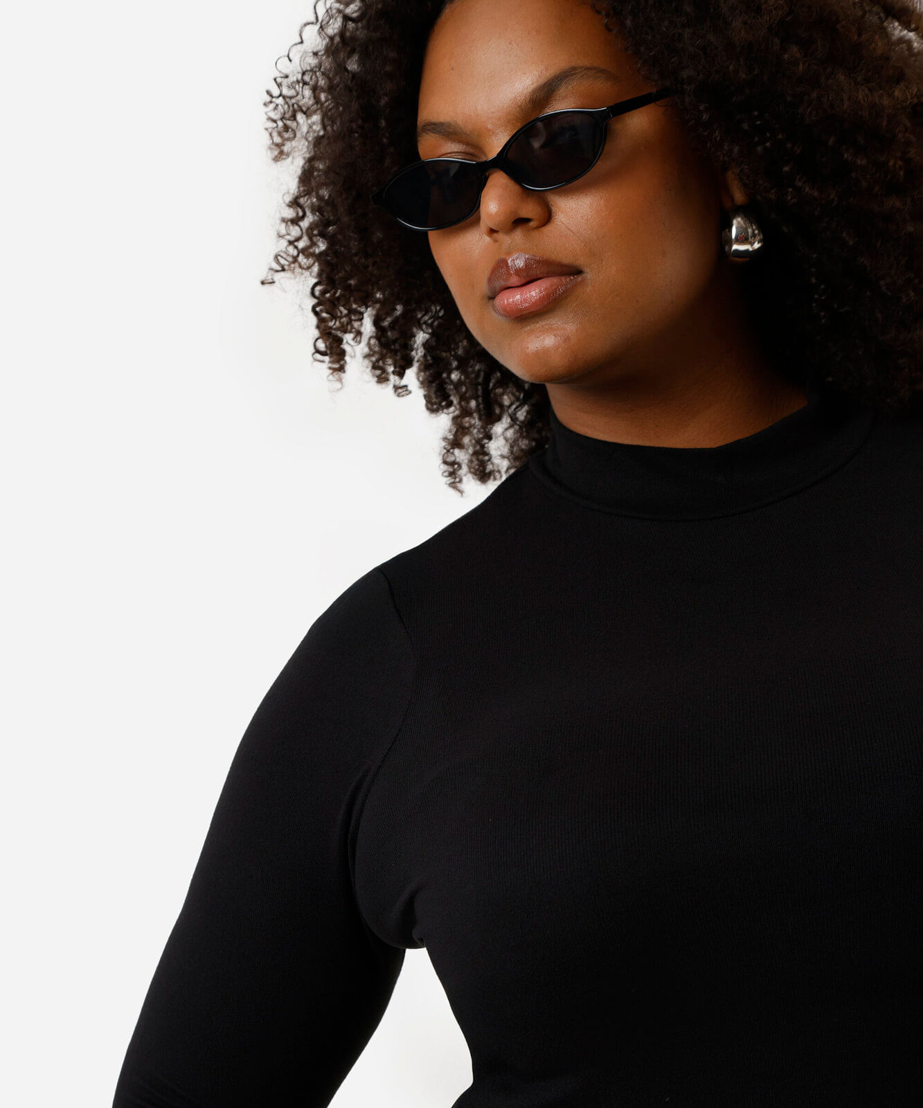 blusa feminina manga longa gola alta plus size preta