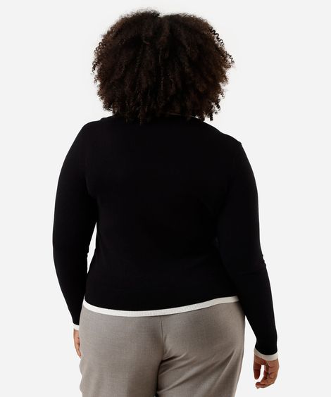 suéter feminino de tricot friso plus size preto