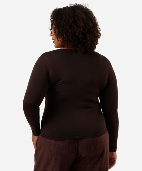 blusa manga longa plus size marrom