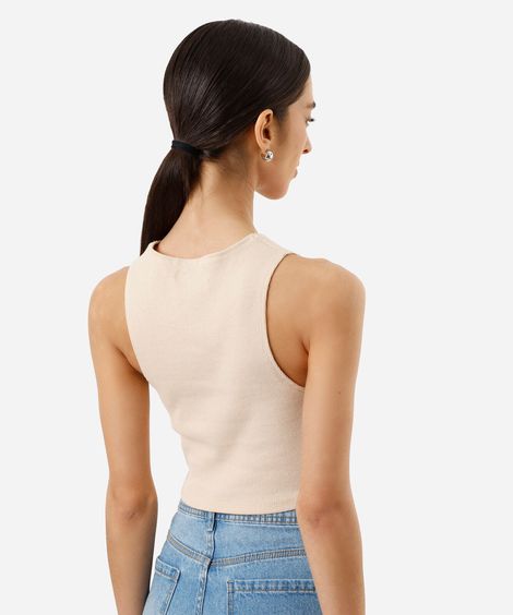 cropped básico feminino de algodão canelado bege