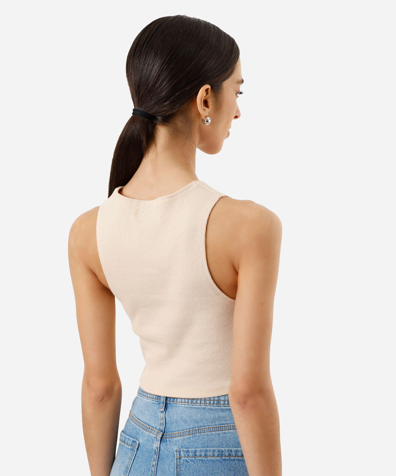 cropped básico feminino de algodão canelado bege
