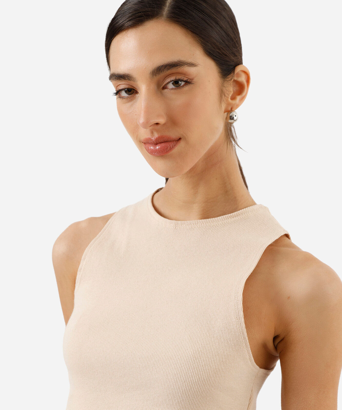 cropped básico feminino de algodão canelado bege