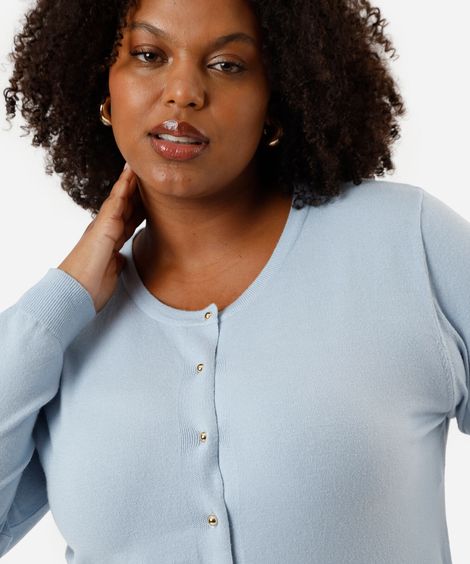 cardigan feminino de tricot  plus size azul