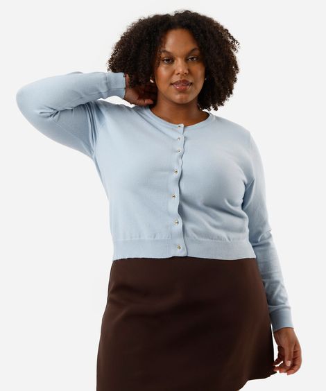 cardigan feminino de tricot  plus size azul