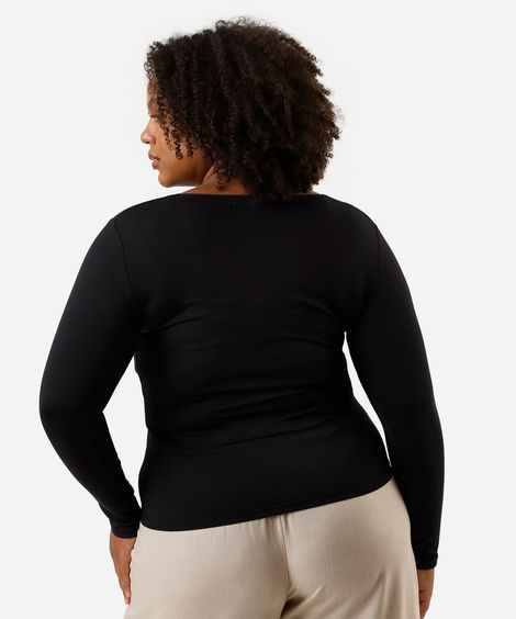 blusa manga longa plus size preta