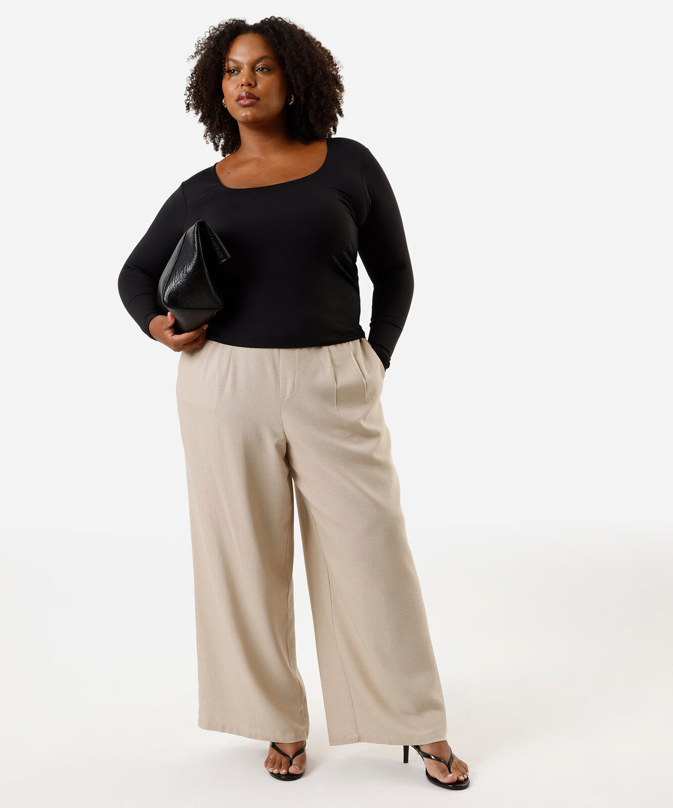 blusa manga longa plus size preta