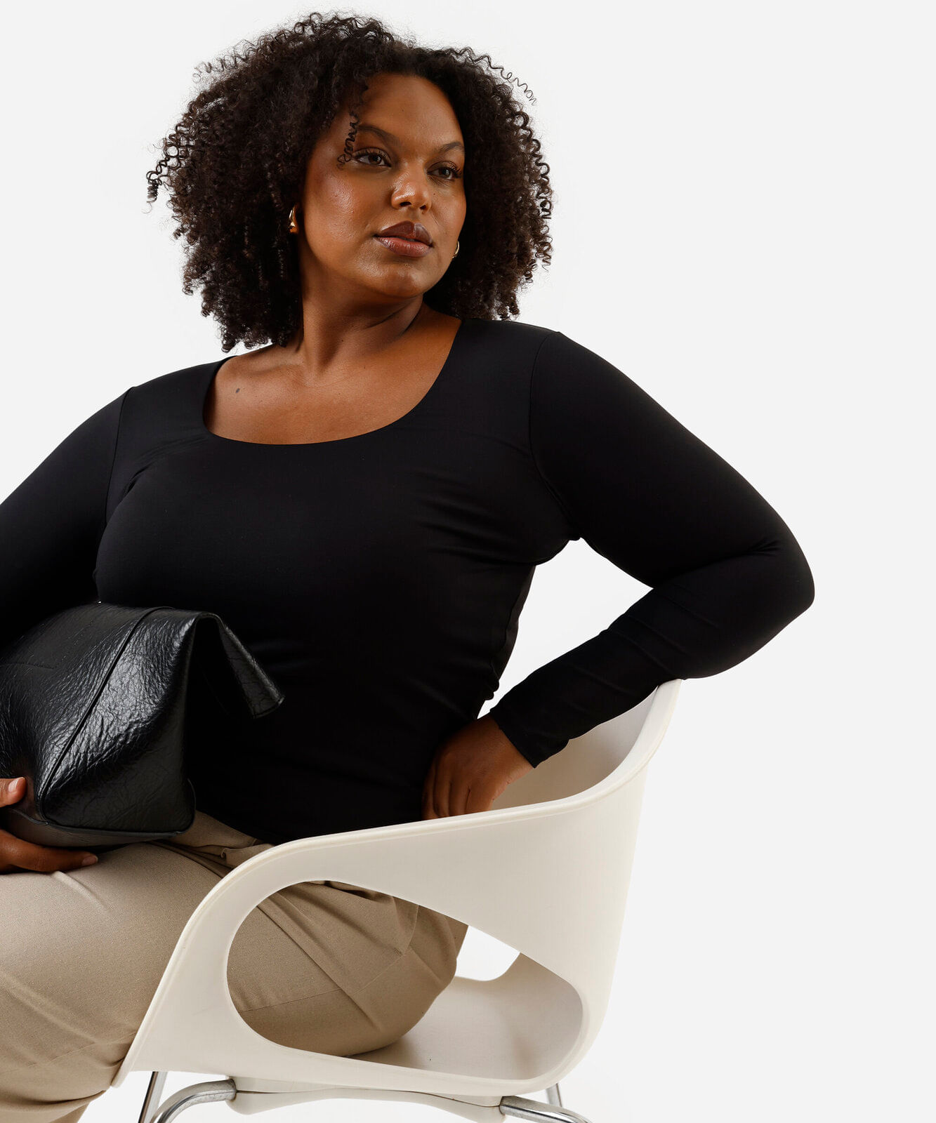 blusa manga longa plus size preta