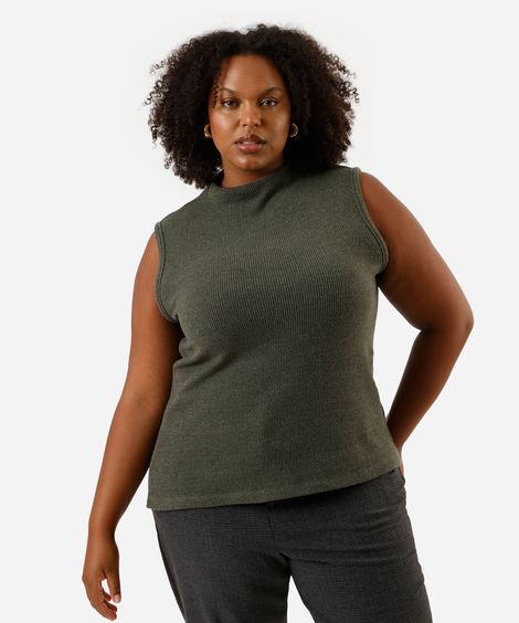 regata feminina de tricot canelada plus size verde
