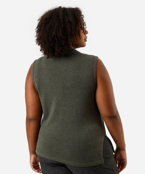 regata feminina de tricot canelada plus size verde