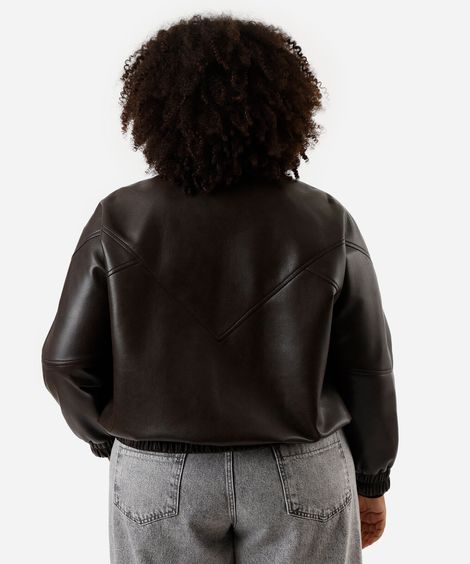 jaqueta bomber feminina e poliuretano plus size marrom