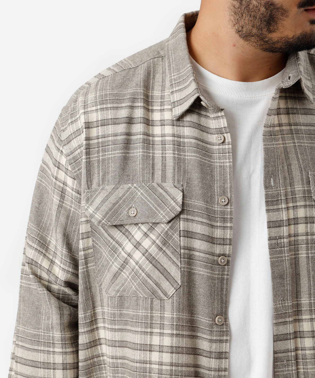 camisa masculina de algodão manga longa xadrez plus size cinza