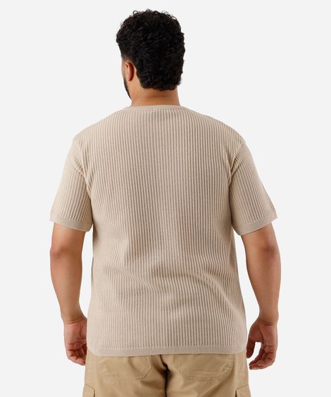 camiseta masculina de tricot texturizada plus size bege