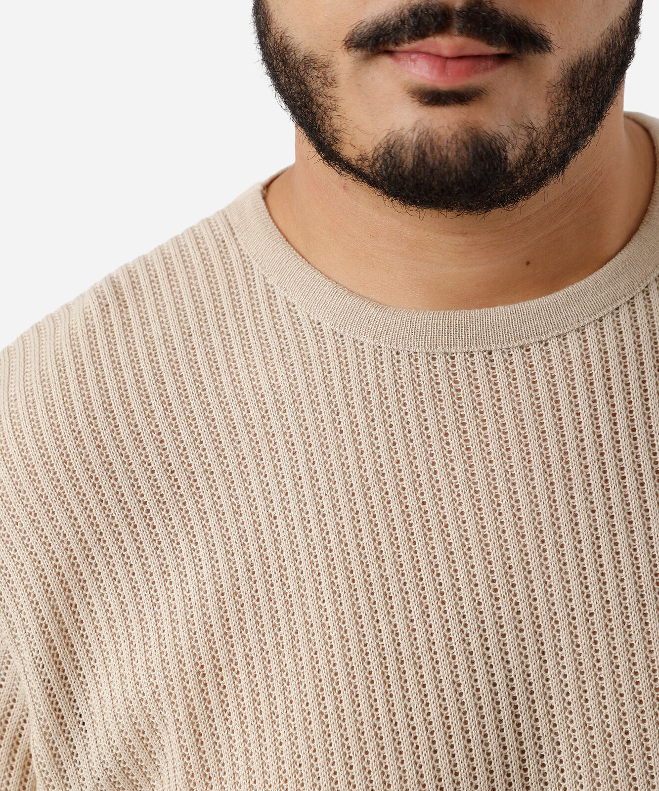 camiseta masculina de tricot texturizada plus size bege