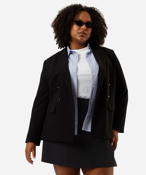 blazer de alfaiataria com ombreiras plus size preto