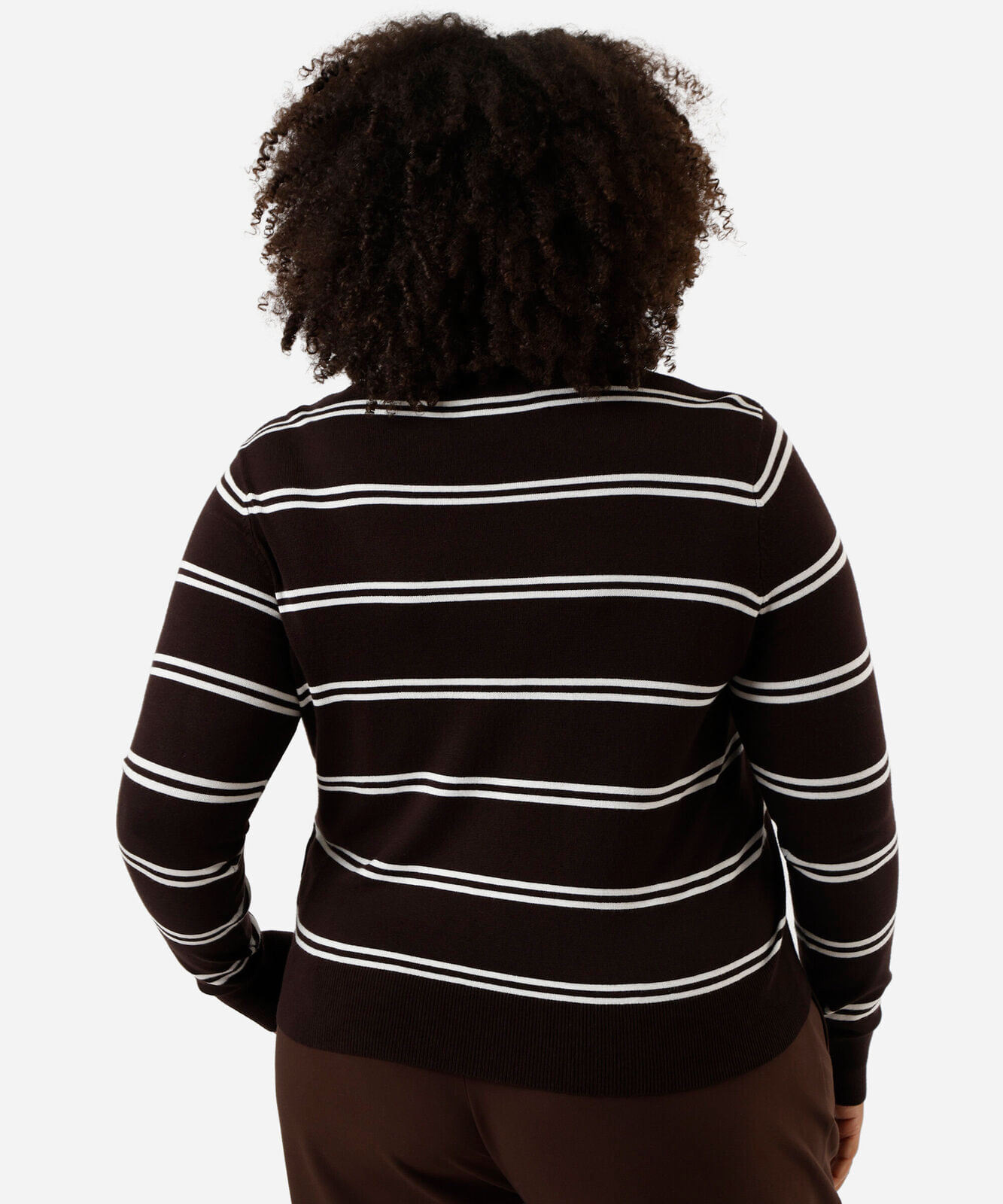 suéter feminino de tricot listrado plus size marrom