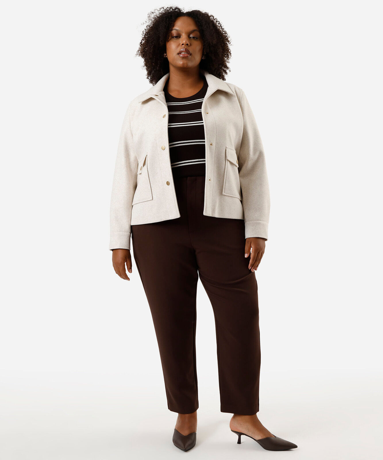 suéter feminino de tricot listrado plus size marrom