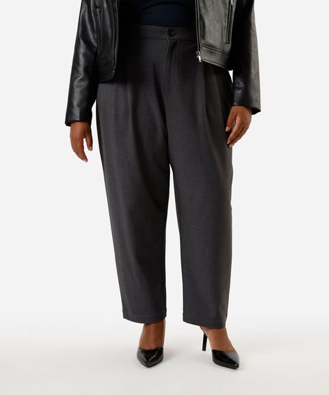 calça reta de alfaiataria feminina com pregas plus size cinza
