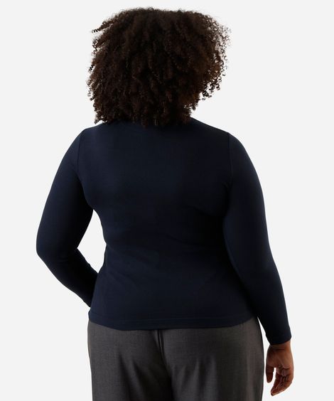 blusa manga longa gola alta plus size azul