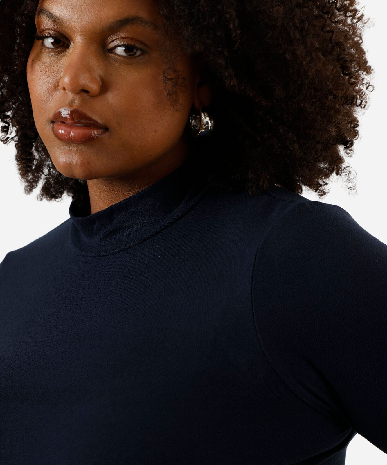 blusa manga longa gola alta plus size azul
