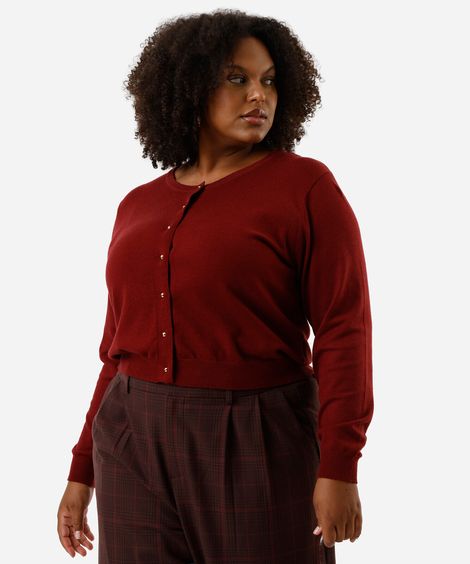 cardigan feminino de tricot  plus size vinho