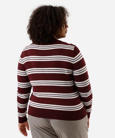 suéter feminino de tricot listrado plus size vinho