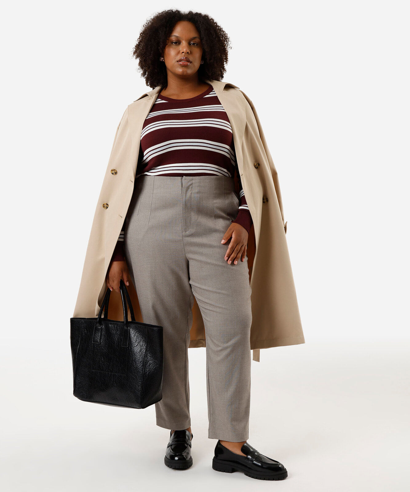 suéter feminino de tricot listrado plus size vinho