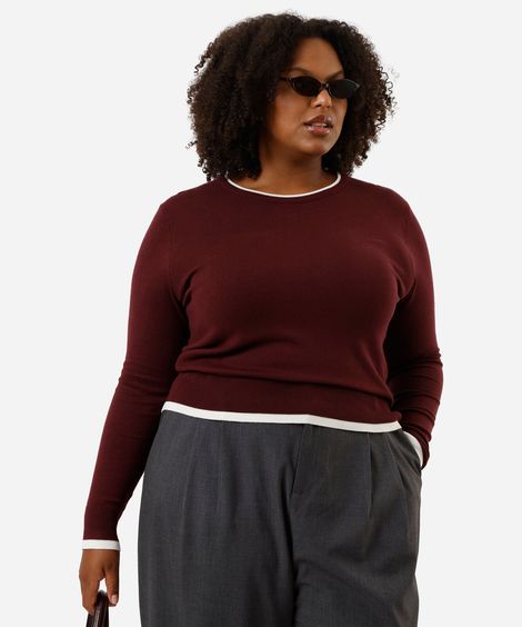 suéter feminino de tricot friso plus size vinho